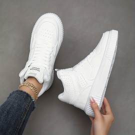 Women's High Top Casual Sneakers, Solid Color Lace Up Round Toe Comfy Skate Shoes, Breathable Outdoor Sporty Shoes