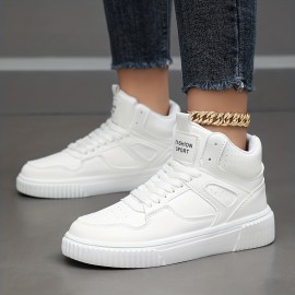 Women's High Top Casual Sneakers, Solid Color Lace Up Round Toe Comfy Skate Shoes, Breathable Outdoor Sporty Shoes