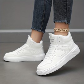 Women's High Top Casual Sneakers, Solid Color Lace Up Round Toe Comfy Skate Shoes, Breathable Outdoor Sporty Shoes