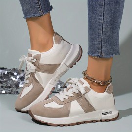 Women's Contrast Color Platform Sneakers, Casual Lace Up Outdoor Shoes, Comfortable Low Top Shoes