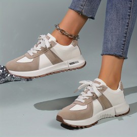 Women's Contrast Color Platform Sneakers, Casual Lace Up Outdoor Shoes, Comfortable Low Top Shoes