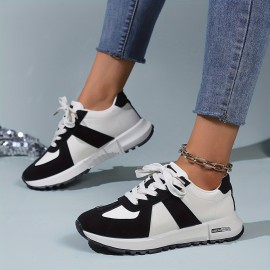 Women's Contrast Color Platform Sneakers, Casual Lace Up Outdoor Shoes, Comfortable Low Top Shoes