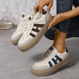 Women's Colorblock Trendy Sneakers, Lace Up Soft Sole Platform Skate Shoes, Versatile Low-top Shoes