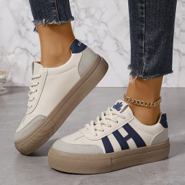 Women's Colorblock Trendy Sneakers, Lace Up Soft Sole Platform Skate Shoes, Versatile Low-top Shoes