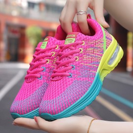 Breathable Air Cushion Design Colorblock Running Shoes, Women's Lace-up Sneakers