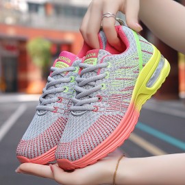 Breathable Air Cushion Design Colorblock Running Shoes, Women's Lace-up Sneakers