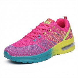 Breathable Air Cushion Design Colorblock Running Shoes, Women's Lace-up Sneakers