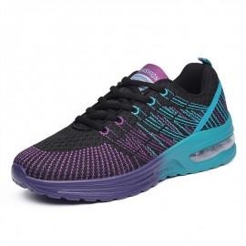 Breathable Air Cushion Design Colorblock Running Shoes, Women's Lace-up Sneakers