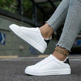 Women's Flat Skate Shoes, Round Toe Lace Up Low Top Sneakers, Casual All-Match Walking Trainers