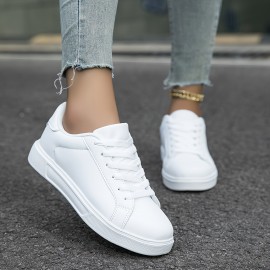 Women's Flat Skate Shoes, Round Toe Lace Up Low Top Sneakers, Casual All-Match Walking Trainers