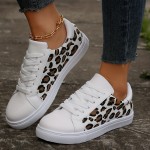 Women's Leopard Printed Skate Shoes, Fashion Lace Up Low Top Sneakers, Casual Walking Shoes