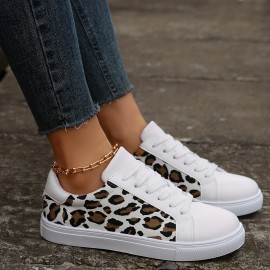 Women's Leopard Printed Skate Shoes, Fashion Lace Up Low Top Sneakers, Casual Walking Shoes