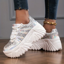 Women's Platform Sneakers, Fashion Lace Up Outdoor Shoes, Comfortable Low Top Sport Shoes