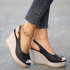 Women's Wedge Heeled Sandals, Casual Peep Toe Platform Sandals, Comfortable Buckle Strap Summer Shoes