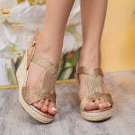 Women's Wedge Espadrille Sandals, Open Toe Buckle Strap High Heels, Fashion Summer Party Vacation Sandals