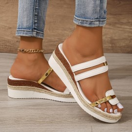 Women's Colorblock Trendy Sandals, Slip On Casual Summer Beach Slides, Non-slip Wedge Slides