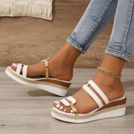 Women's Colorblock Trendy Sandals, Slip On Casual Summer Beach Slides, Non-slip Wedge Slides