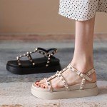 Women's Rivets Decor Platform Sandals, Fashion Beach Sandals With Adjustable Strap, Summer Comfortable Shoes