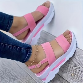 Women's Wedge Heeled Sandals, Casual Open Toe Platform Sandals, Comfortable Buckle Strap Sandals