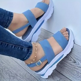 Women's Wedge Heeled Sandals, Casual Open Toe Platform Sandals, Comfortable Buckle Strap Sandals