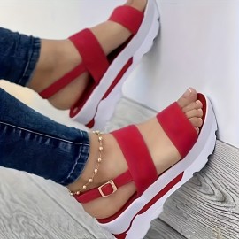 Women's Wedge Heeled Sandals, Casual Open Toe Platform Sandals, Comfortable Buckle Strap Sandals