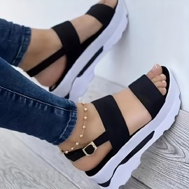 Women's Wedge Heeled Sandals, Casual Open Toe Platform Sandals, Comfortable Buckle Strap Sandals