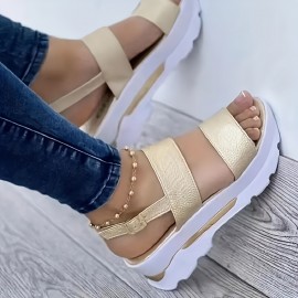 Women's Wedge Heeled Sandals, Casual Open Toe Platform Sandals, Comfortable Buckle Strap Sandals