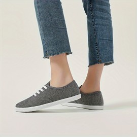 Women's Solid Color Trendy Shoes, Lace Up Lightweight Soft Sole Casual Shoes, Low-top Canvas Shoes