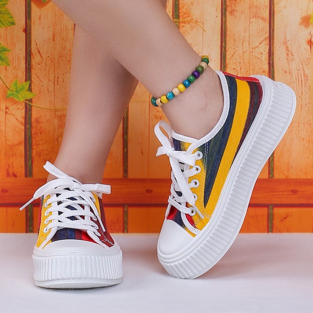 Women's Platform Canvas Shoes, Casual Lace Up Outdoor Shoes, Women's Comfortable Low Top Sneakers