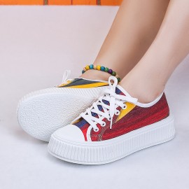 Women's Platform Canvas Shoes, Casual Lace Up Outdoor Shoes, Women's Comfortable Low Top Sneakers