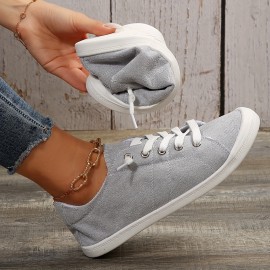 Women's Solid Color Flat Canvas Shoes, Casual & Lightweight  Lace Up Sneakers, Women's All-Match Outdoor Shoes