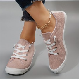 Women's Solid Color Flat Canvas Shoes, Casual & Lightweight  Lace Up Sneakers, Women's All-Match Outdoor Shoes