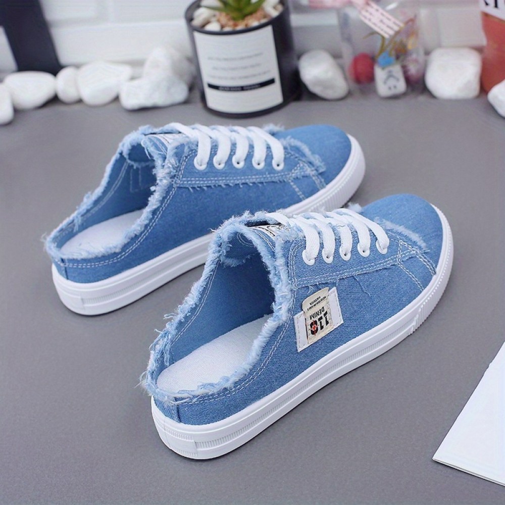 Women's Simple Canvas Shoes, Casual Lace Up Outdoor Shoes, Women's Lightweight Mule Sneakers