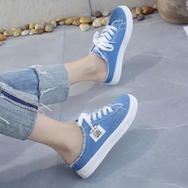 Women's Simple Canvas Shoes, Casual Lace Up Outdoor Shoes, Women's Lightweight Mule Sneakers