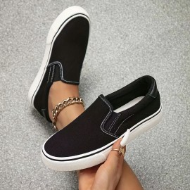 Women's Solid Color Canvas Shoes, Casual Slip On Outdoor Shoes, Comfortable Low Top Shoes