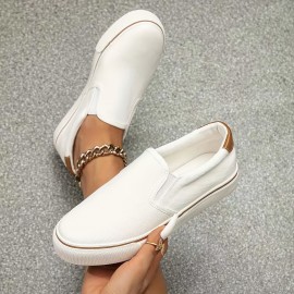 Women's Solid Color Canvas Shoes, Casual Slip On Outdoor Shoes, Comfortable Low Top Shoes