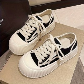 Women's Simple Canvas Shoes, Casual Lace Up Big Toe Sneakers, Comfortable Platform Shoes