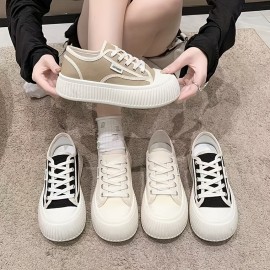 Women's Simple Canvas Shoes, Casual Lace Up Big Toe Sneakers, Comfortable Platform Shoes