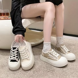 Women's Simple Canvas Shoes, Casual Lace Up Big Toe Sneakers, Comfortable Platform Shoes