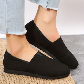 Women's Solid Color Canvas Shoes, Casual Slip On Outdoor Shoes, Lightweight & Comfortable Shoes