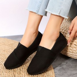 Women's Solid Color Canvas Shoes, Casual Slip On Outdoor Shoes, Lightweight & Comfortable Shoes