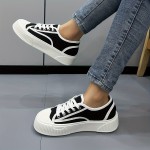 Women's Solid Color Canvas Shoes, Lace Up Platform Soft Sole Shell Toe Skate Shoes, Versatile Low-top Walking Shoes