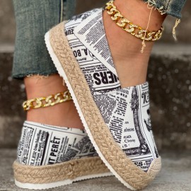 Women's Letter Print Canvas Shoes, Casual Slip On Outdoor Shoes, Comfortable Platform Espadrille Shoes