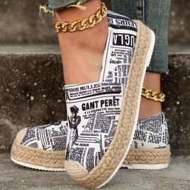 Women's Letter Print Canvas Shoes, Casual Slip On Outdoor Shoes, Comfortable Platform Espadrille Shoes