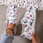 Women's Cartoon Print Canvas Shoes, Casual Round Toe Low Top Slip On Shoes, Lightweight Flat Walking Shoes