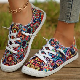 Women's Floral Printed Canvas Shoes, Casual Low Top Slip On Sneakers, Lightweight Walking Shoes