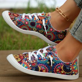 Women's Floral Printed Canvas Shoes, Casual Low Top Slip On Sneakers, Lightweight Walking Shoes