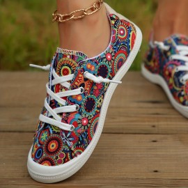 Women's Floral Printed Canvas Shoes, Casual Low Top Slip On Sneakers, Lightweight Walking Shoes