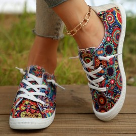 Women's Floral Printed Canvas Shoes, Casual Low Top Slip On Sneakers, Lightweight Walking Shoes