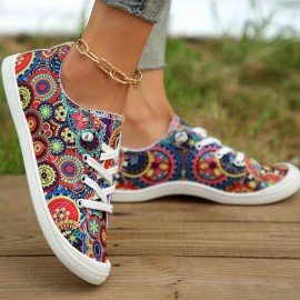 Women's Floral Printed Canvas Shoes, Casual Low Top Slip On Sneakers, Lightweight Walking Shoes